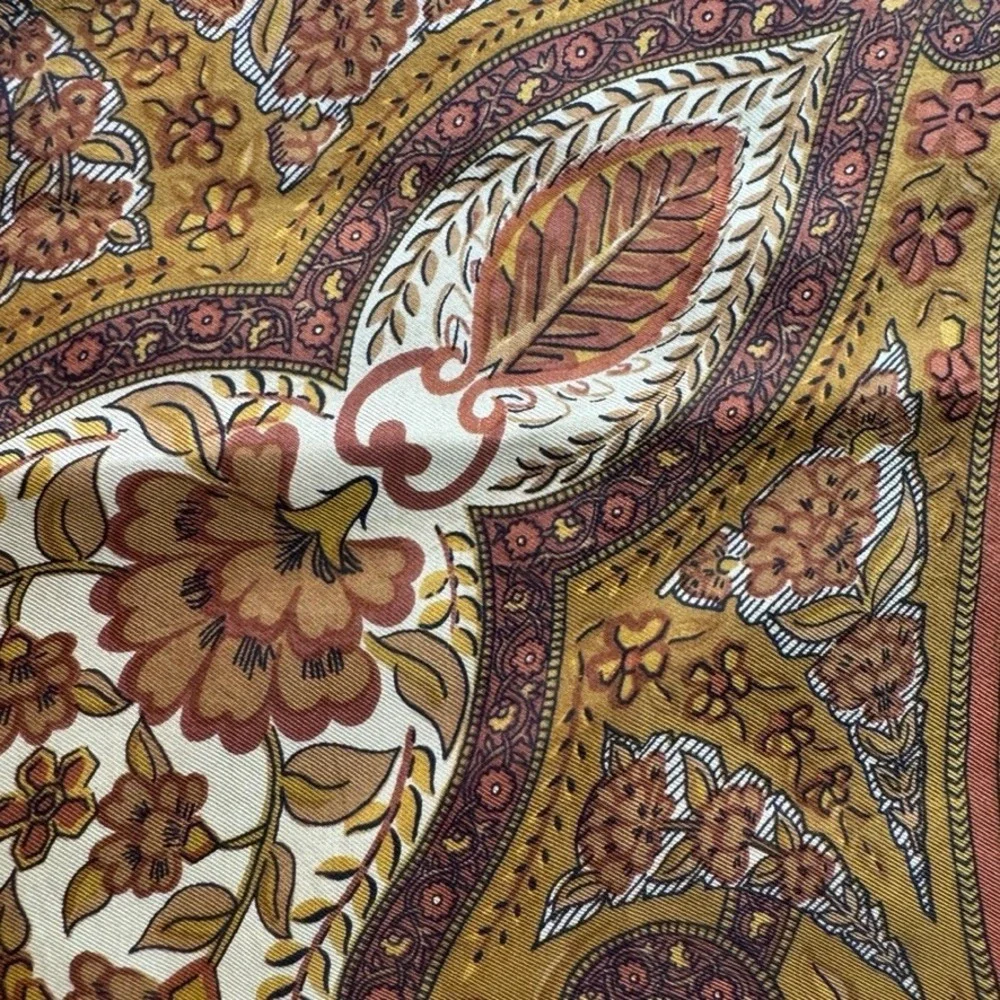 Liberty of London Vintage Silk Scarf Brown Paisley Floral Made in England